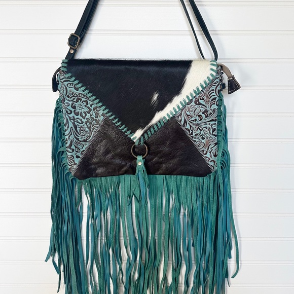 Myra Western Fringe Cowhide Leather Bag - Picture 1 of 7